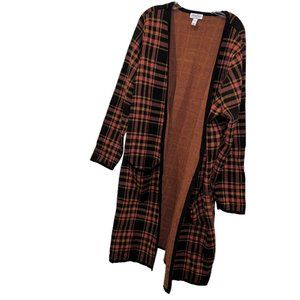 D&Co Studio FALL terracotta black plaid heavy opera coat cardigan sweater 3X